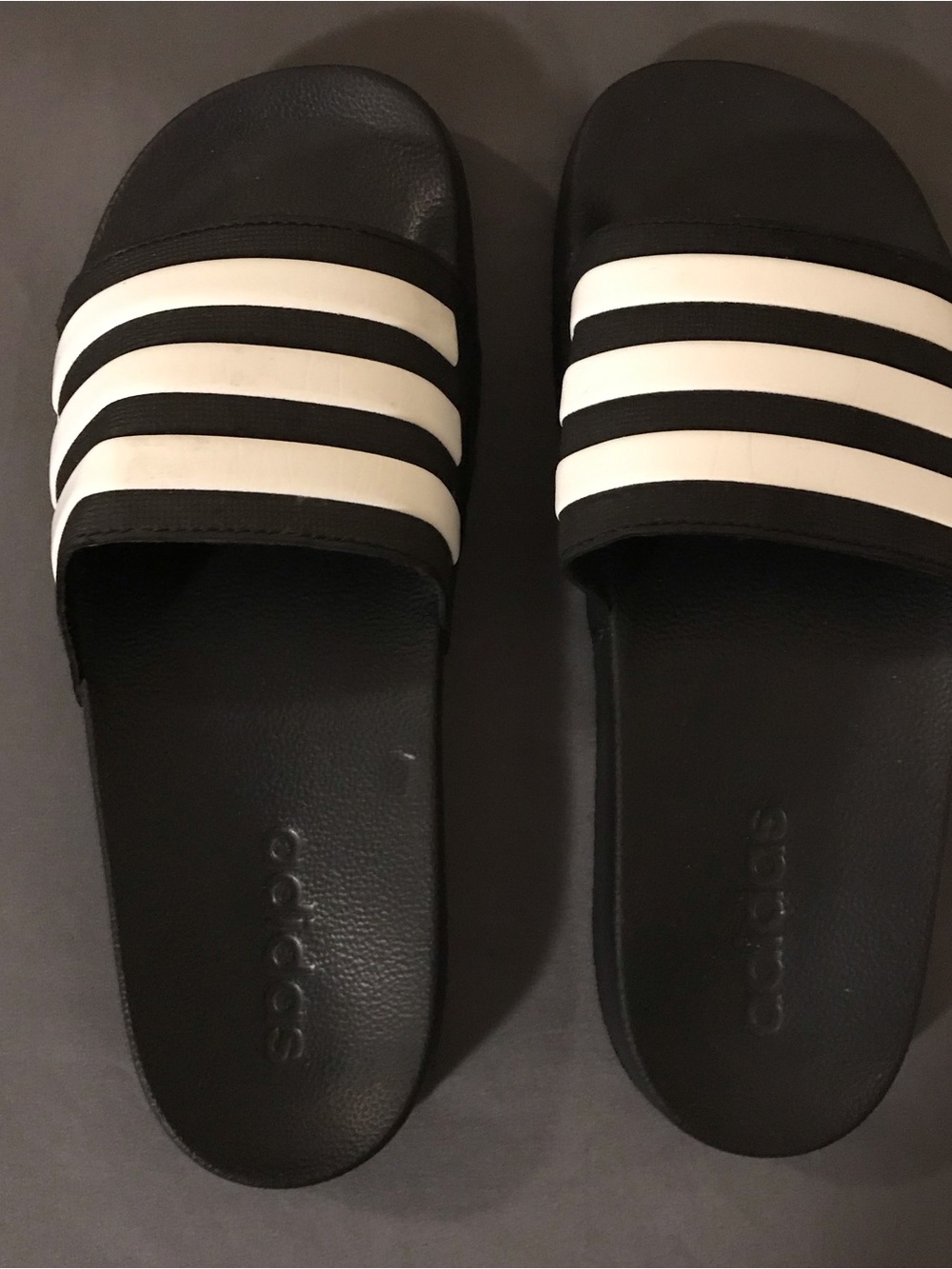 adidas Black Slides with White Stripes